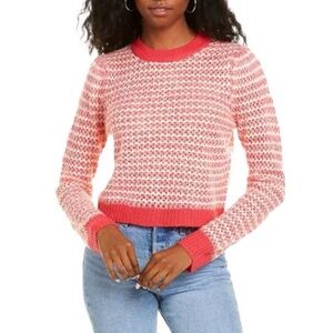 WAYF Pink & White Crew Neck Boxy Pullover Sweater Fuzzy Loose Open Knit Size M